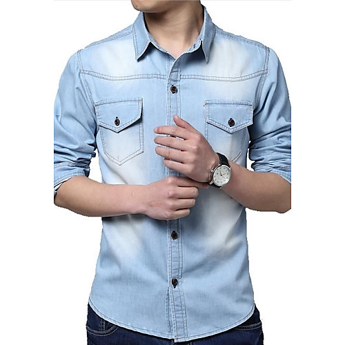 

Men's Shirt Solid Colored Plus Size Long Sleeve Daily Tops Blue Dark Blue Light Blue