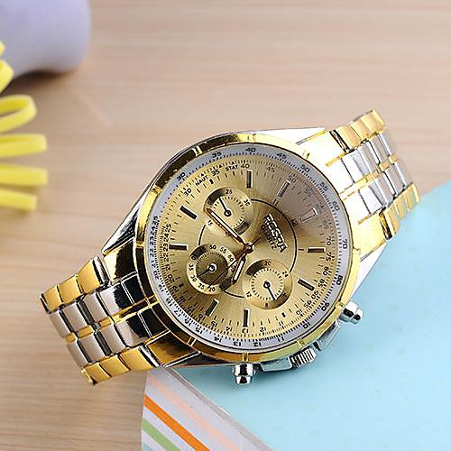 

Men's Wrist Watch Quartz Stainless Steel Gold Analog Classic - Golden Black One Year Battery Life / SSUO 377