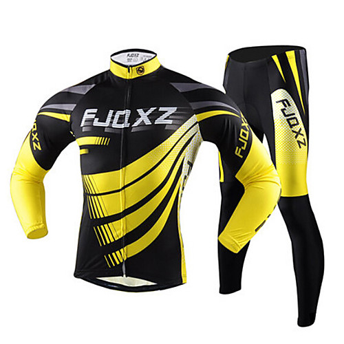 

FJQXZ Men's Long Sleeve Cycling Jersey with Tights Yellow Stripes Bike Jersey Tights Clothing Suit Breathable Quick Dry Ultraviolet Resistant Winter Sports Polyester Mesh Stripes Mountain Bike MTB