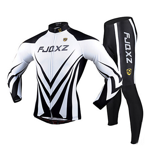 

FJQXZ Men's Long Sleeve Cycling Jersey with Tights Black / White Bike Clothing Suit Breathable 3D Pad Quick Dry Ultraviolet Resistant Winter Sports Polyester Mesh Curve Mountain Bike MTB Road Bike