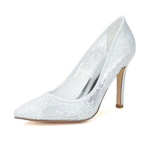 

Women's Wedding Shoes Mesh Stiletto Heel Pointed Toe Wedding Party & Evening Knit Lace Summer Ivory Black White / EU38