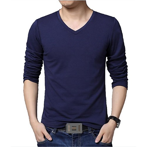 

Men's T shirt Solid Colored Plus Size Long Sleeve Daily Tops Cotton White Black Blue