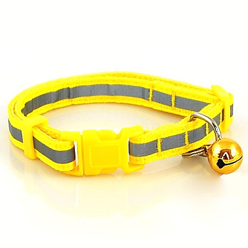

Cat Dog Collar Reflective Adjustable / Retractable With Bell Stripes Nylon Yellow Red