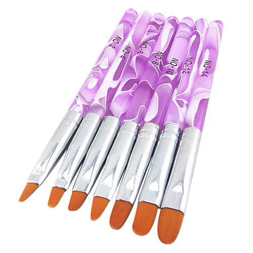 

7pcs 2in1 acrylic uv gel brush set nylon hair water pattern purple transparent acrylic handle nail art