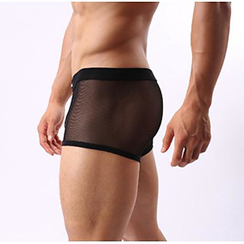 

Men's Mesh Mesh Super Sexy Boxer Briefs Solid Colored Mid Waist Black Light Blue White M L XL