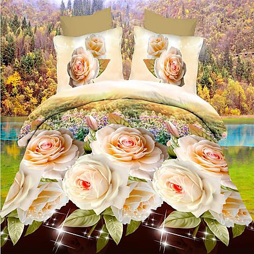 

Duvet Cover Sets 3D Polyester Floral Reactive Print 4 Piece Bedding Sets (1 Duvet Cover, 1 Flat Sheet, 2 Shams)