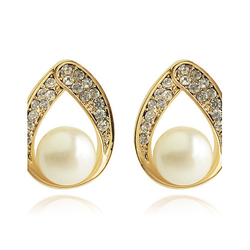 

Women's Crystal Stud Earrings Drop Earrings Hollow Drop Luxury Fashion Pearl Crystal Gold Plated Earrings Jewelry Golden For Party Daily Casual / Imitation Diamond