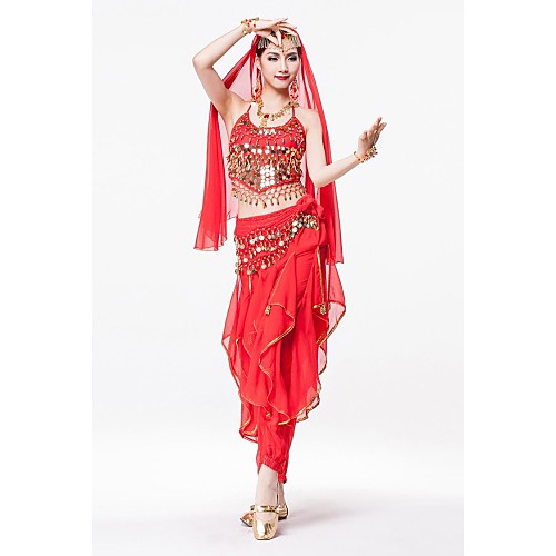 

Belly Dance Sashes / Ribbons Gold Coin Sequin Women's Performance Sleeveless Natural Chiffon Sequined Metal