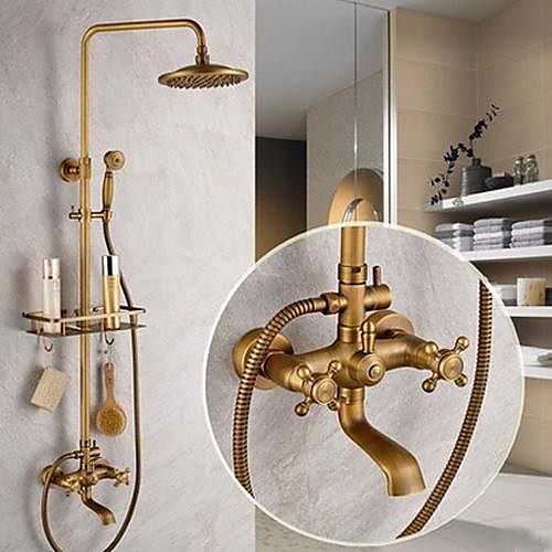 

Shower System Set - Rainfall Antique Antique Brass Shower System Ceramic Valve Bath Shower Mixer Taps / Two Handles Five Holes