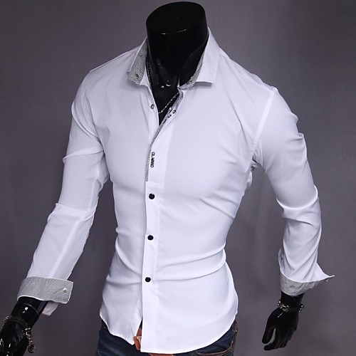 

Men's Shirt Solid Colored Long Sleeve Daily Tops Business White Black Pink