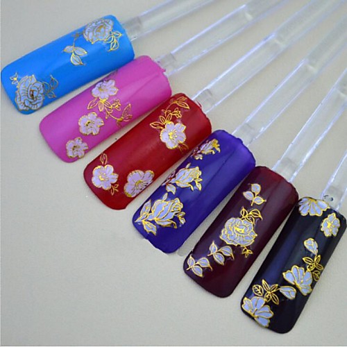 

24pcs Of Mixed Gold Pink Elegant Flowers Nail Sticker Nail Decorations