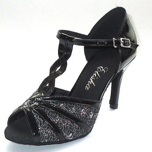 

Women's Latin Shoes Ballroom Shoes Sandal Customized Heel Grey Black Buckle