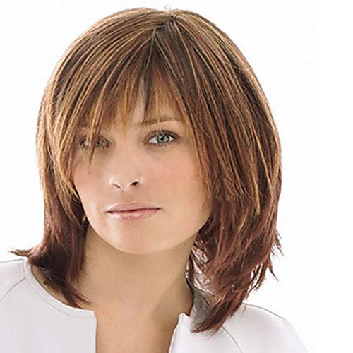 

Synthetic Wig Straight With Bangs Wig Medium Length Light Brown Synthetic Hair Women's High Quality Brown