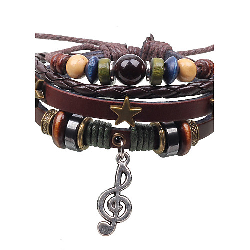 

Men's Women's Couple's Chain Bracelet Charm Bracelet Wrap Bracelet Layered Crossover Stacking Stackable Music Star Music Notes Ladies Personalized Vintage Punk European Leather Bracelet Jewelry Brown