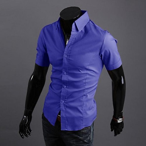 

Men's Shirt Solid Colored Short Sleeve Daily Tops Cotton Business White Black Purple