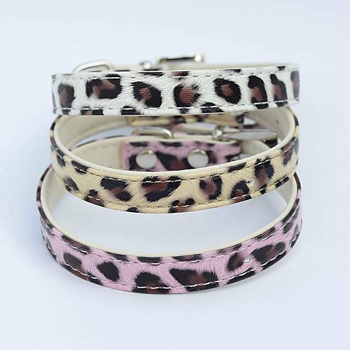 

Cat Dog Collar Adjustable / Retractable PU Leather Golden White Pink