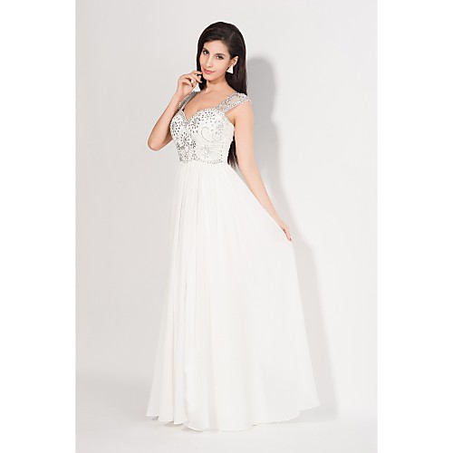 

Sheath / Column Formal Evening Dress Straps Sleeveless Floor Length Chiffon with Beading Embroidery 2021