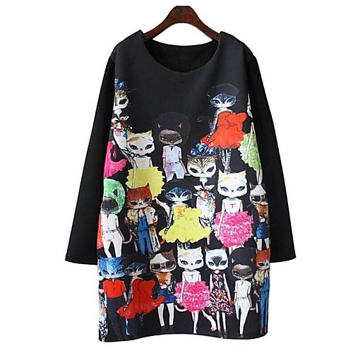 

Women's T Shirt Dress Tee Dress Short Mini Dress Black Long Sleeve Cat Cat Animal Print Fall Spring Round Neck Casual Loose 2021 M L XL XXL 3XL 4XL / Plus Size / Plus Size