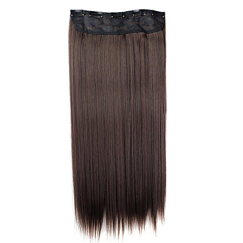 

24 inch 120g long synthetic hairpiece straight clip in hair extensions with 5 clips