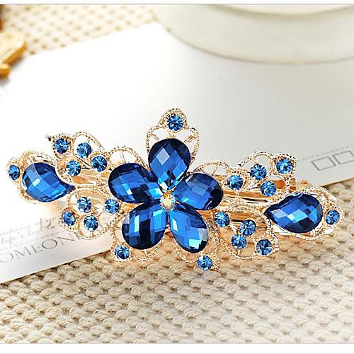 

Women's Ladies Barrettes For Wedding Daily Flower Flower Crystal / Rhinestone Rhinestone Artificial Gemstones Purple Pink Green / Alloy