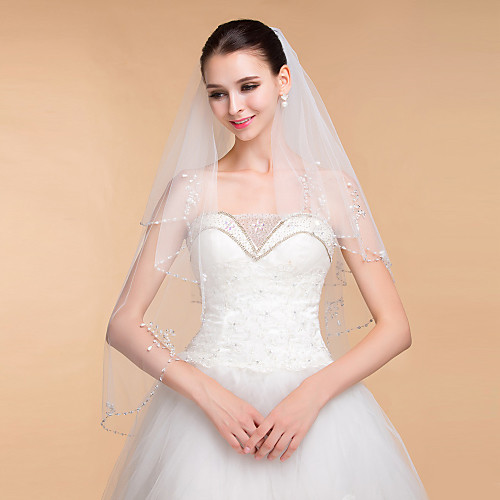 

Two-tier Beaded Edge Wedding Veil Chapel Veils with 35.43 in (90cm) Tulle