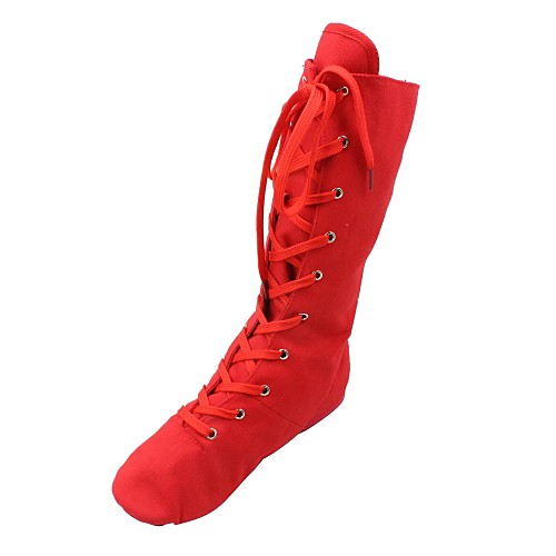 

Women's Jazz Shoes Ballroom Shoes Salsa Shoes Line Dance Boots Split Sole Lace-up Flat Heel Black White Red Lace-up Kid's