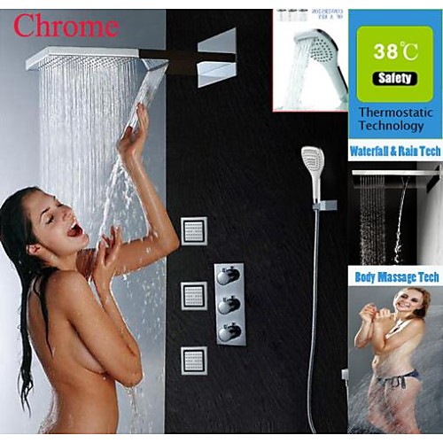 

Shower Faucet Set - Handshower Included Thermostatic Rain Shower Contemporary Chrome Mount Inside Brass Valve Bath Shower Mixer Taps