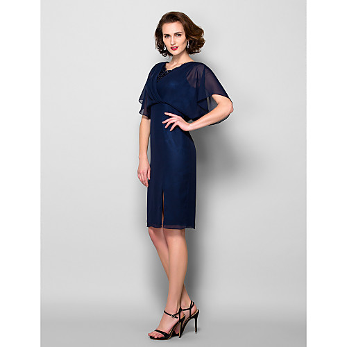 

Sheath / Column Mother of the Bride Dress V Neck Knee Length Chiffon Lace Half Sleeve with Criss Cross Split Front 2021