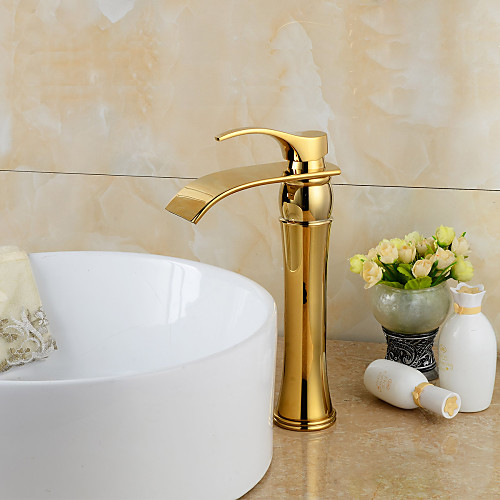 

Widespread Waterfall Bathroom Sink Faucet Ti-PVD Widespread One Hole / Single Handle One HoleBath Taps