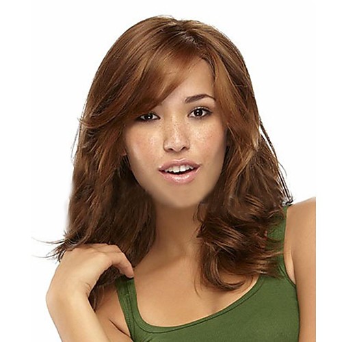 

Synthetic Wig Natural Wave Curly Wig Medium Length Light Brown Women's