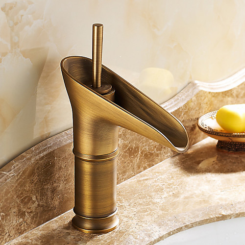 

Bathroom Sink Faucet - Waterfall Antique Oil-Rubbed Bronze Brass Centerset One Hole / Single Handle One HoleBath Taps