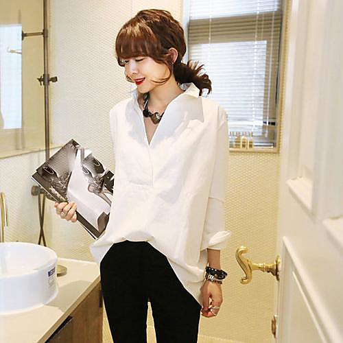 

Blouse Solid Colored Long Sleeve Formal Tops Simple Screen Color White
