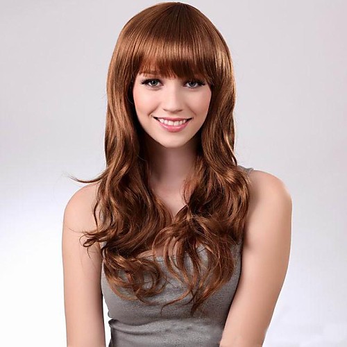 

Synthetic Wig Straight With Bangs Wig Long Dark Brown Women's Brown