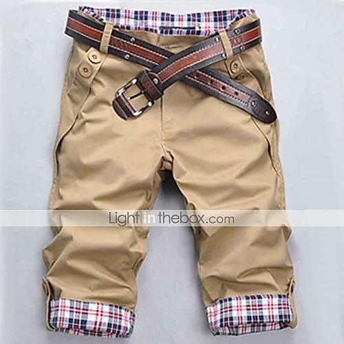 

Men's Basic Cotton Daily Casual Loose Slim Chinos Pants Plaid Knee Length Patchwork Black Light Green Army Green / Spring / Summer
