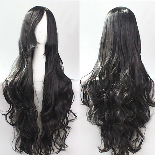 

Synthetic Wig Curly Loose Wave Natural Wave Natural Wave Curly Asymmetrical Wig Long Black Synthetic Hair 25 inch Women's Natural Hairline Black