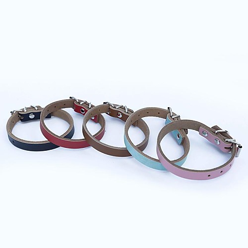 

Cat Dog Collar Adjustable / Retractable Solid Genuine Leather Red Pink