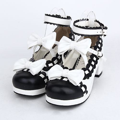 

Women's Lolita Shoes Lolita High Heel Shoes Bowknot 4.5 cm Black PU Leather / Polyurethane Leather Halloween Costumes