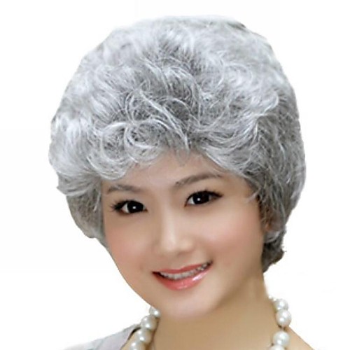 

Synthetic Wig Curly Curly Asymmetrical Wig Short Silver Synthetic Hair 12 inch Women's Natural Hairline Gray