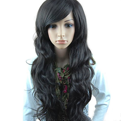 

Synthetic Wig Natural Wave Curly With Bangs Wig Long Black Synthetic Hair Women's With Bangs Black StrongBeauty