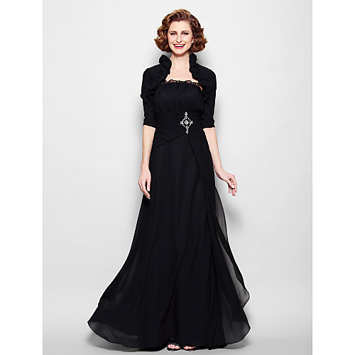 

A-Line Mother of the Bride Dress Wrap Included Strapless Floor Length Chiffon Half Sleeve with Ruched Beading Ruffles 2021