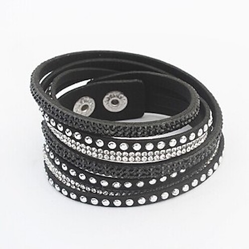 

Women's Crystal Wrap Bracelet Leather Bracelet Button Ladies European Fashion Leather Bracelet Jewelry Green / Blue / Pink For Party