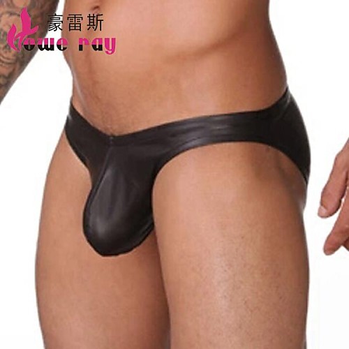 

Men's Faux Leather Ultra Sexy Panties Solid Colored Low Waist Black S M L