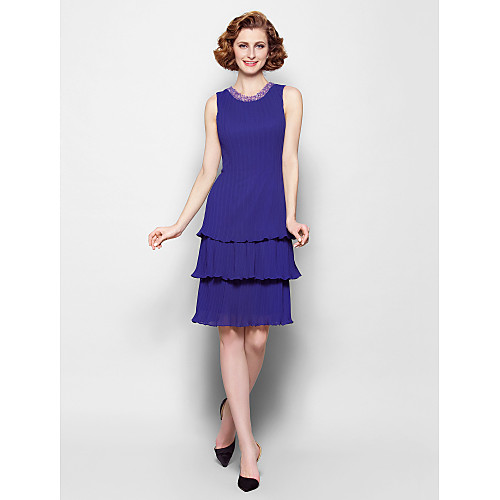 

Sheath / Column Mother of the Bride Dress Jewel Neck Knee Length Chiffon Sleeveless with Beading 2021