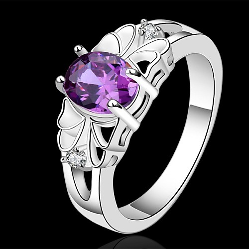 

Women's Statement Ring Crystal Amethyst Purple Sterling Silver Ladies Wedding Party Jewelry Oval Cut Simulated