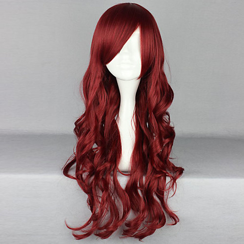 

Cosplay Costume Wig Synthetic Wig Curly Deep Wave Deep Wave Asymmetrical With Bangs Wig Long Red Synthetic Hair Women's Natural Hairline Side Part Red