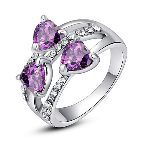 

Women's Statement Ring Crystal Amethyst Rainbow Transparent Purple 18K Gold Plated Imitation Diamond Alloy Ladies Classic Fashion Wedding Party Jewelry Cluster 3 stone Past Present Future Heart Love