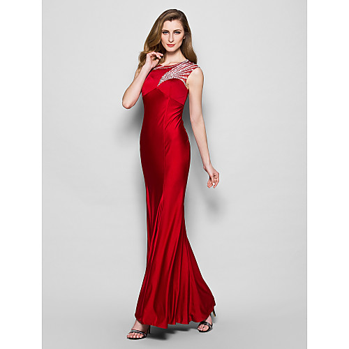 

Sheath / Column Mother of the Bride Dress Jewel Neck Floor Length Jersey Sleeveless with Beading Sequin 2021