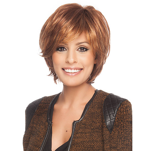 

Human Hair Wig Short Curly Short Hairstyles 2020 With Bangs Curly Side Part Capless Women's Blonde Brown With Blonde Black 8 inch