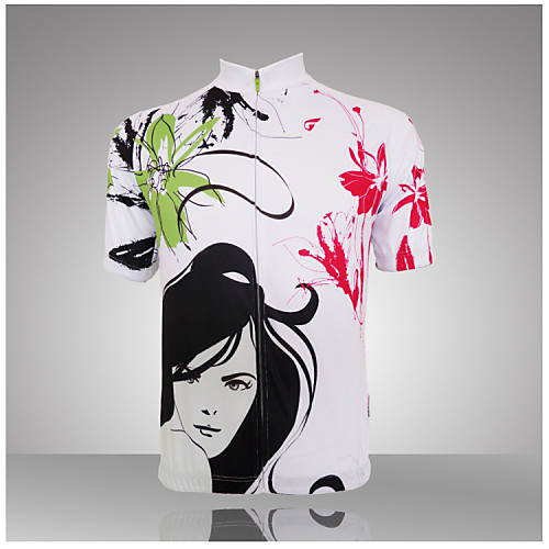 

GETMOVING Women's Short Sleeve Cycling Jersey - White Floral Botanical Plus Size Bike Jersey Top Breathable Quick Dry Anatomic Design Sports Polyester 100% Polyester Mountain Bike MTB Road Bike