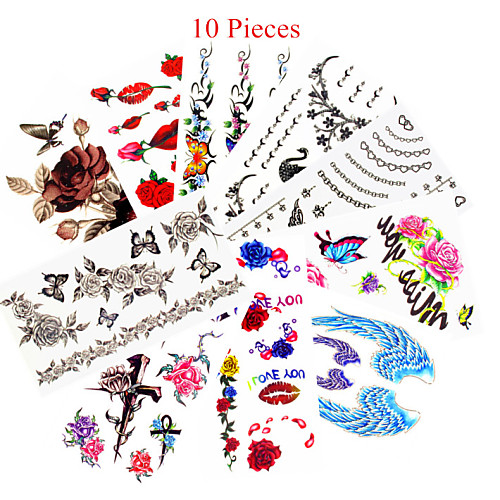 

10pcs mixed patterns temporary tattoos sticker women girl flower tattoos arm neck tattoos